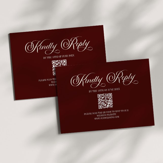 Elegant Dark Burgundy Wedding QR Code RSVP Card (Creator Uploaded)