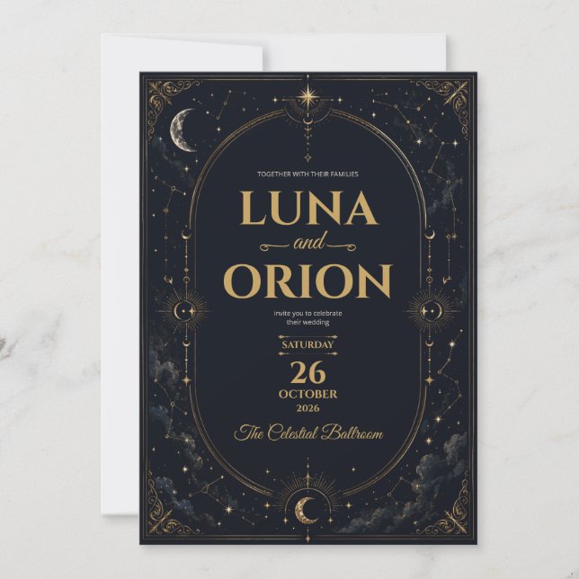 Elegant Dark Celestial Wedding Invitation (Front)