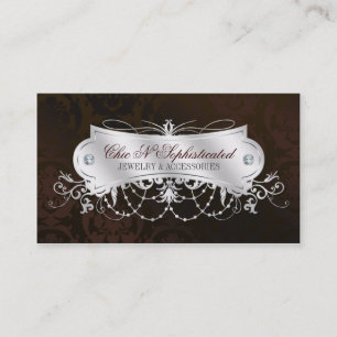 Elegant Dark Chocolate Damask Swirl Business Card