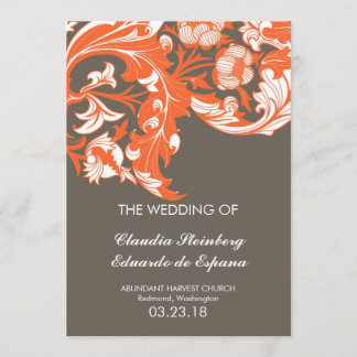 Elegant Dark & Classy Florals - Dark Grey, Orange Invitation