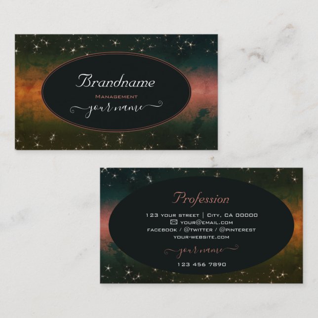 Elegant Dark Colourful Galaxy Spark Glitter Stars Business Card (Front/Back)
