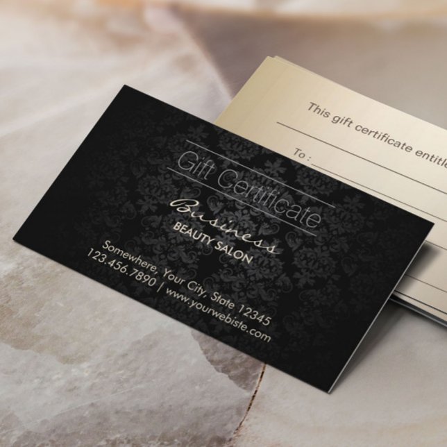 Elegant Dark Damask Beauty Salon Gift Certificates (Creator Uploaded)