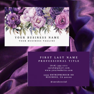 Elegant Dark Deep Purple Flowers Business Cards