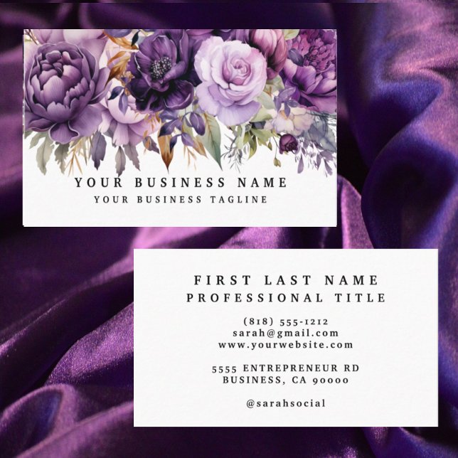 Elegant Dark Deep Purple Flowers Business Cards (Creator Uploaded)