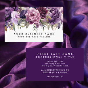 Elegant Dark Deep Purple Flowers Business Cards