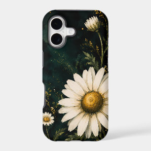 Elegant Dark Emerald Daisy Floral Gold