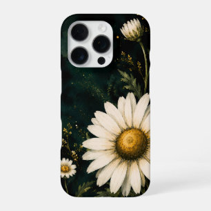 Elegant Dark Emerald Daisy Floral Gold iPhone 16 Pro Case