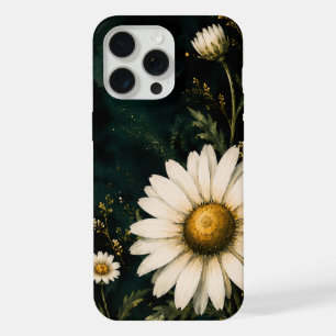 Elegant Dark Emerald Daisy Floral Gold iPhone 15 Pro Max Case