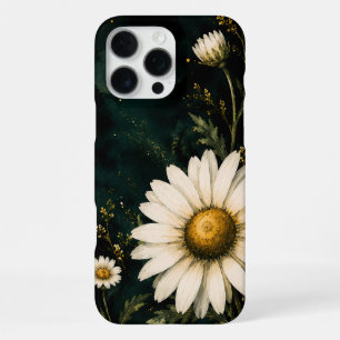 Elegant Dark Emerald Daisy Floral Gold iPhone 16 Pro Max Case