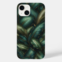 Elegant Dark Emerald Tropical Leaves and Gold Vein
