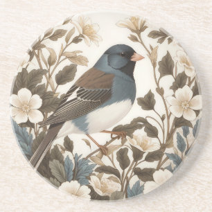 Elegant Dark-eyed Junco Cream Floral Coaster
