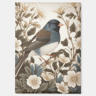 Elegant Dark-eyed Junco Cream Floral Magnet