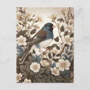 Elegant Dark-eyed Junco Cream Floral Postcard