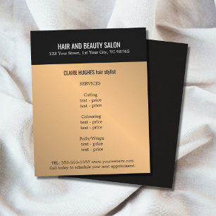 Elegant Dark Faux Gold Black Beauty Salon Flyer