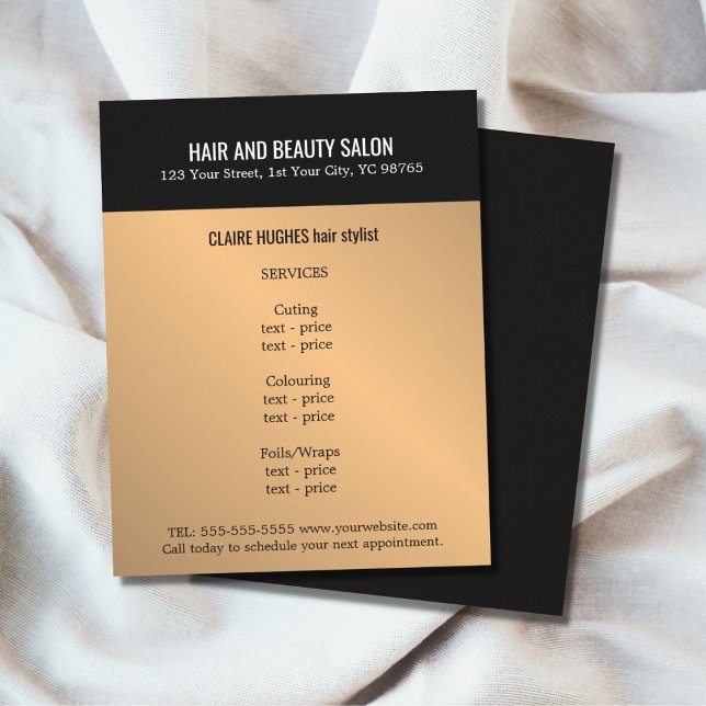 Elegant Dark Faux Gold Black Beauty Salon Flyer (Creator Uploaded)