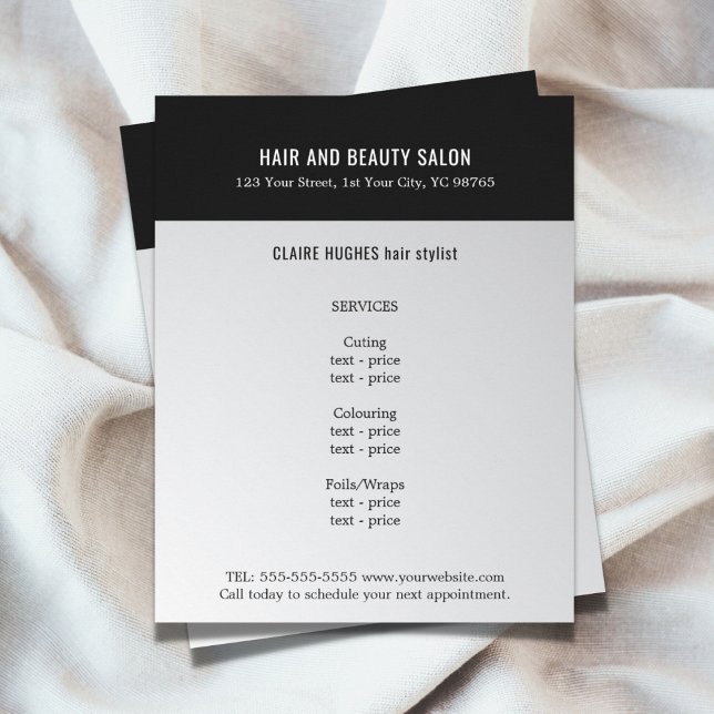 Elegant Dark Faux Silver Black Beauty Salon Flyer (Creator Uploaded)