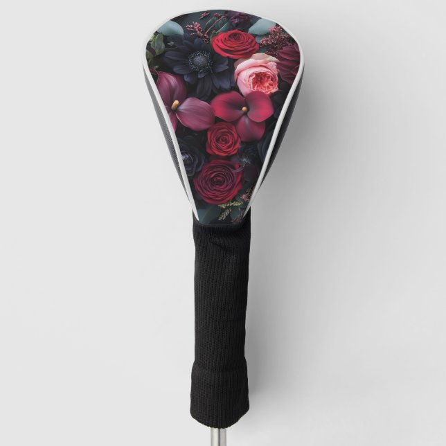 Elegant Dark Floral Arrangement Featuring Roses  Golf Head Cover (Front)