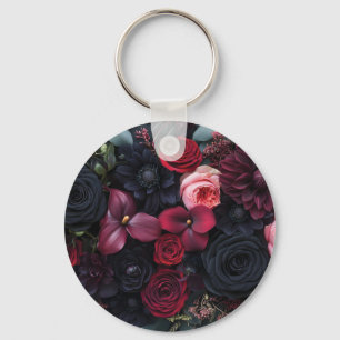 Elegant Dark Floral Arrangement Featuring Roses Key Ring