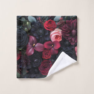 Elegant Dark Floral Arrangement Featuring Roses Wash Cloth