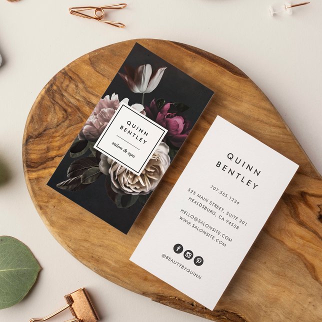 Elegant Dark Floral Bouquet | Vertical Business Card (Creator Uploaded)