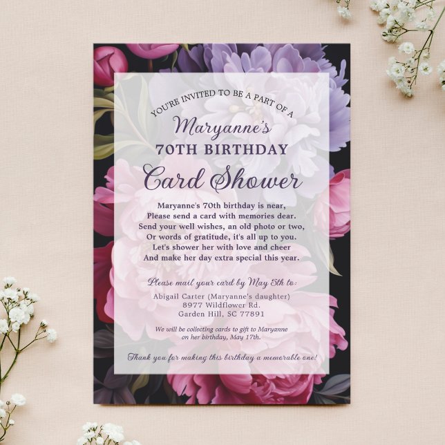 Elegant Dark Floral Card Shower 70th Birthday (Creator Uploaded)
