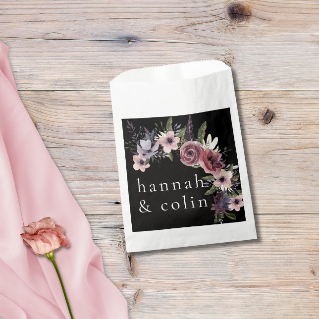 Elegant Dark Floral Cascade Black Burgundy Favour Bag (Creator Uploaded)