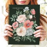 Elegant Dark Floral Custom Name Planner<br><div class="desc">This timeless design features a lush arrangement of watercolor florals in soft pink, coral, and cream hues, set against a deep green background. The personalised name and year add a refined touch, making it perfect for professionals, students, or anyone who loves classic botanical art. Ideal for organising daily tasks, journalling,...</div>
