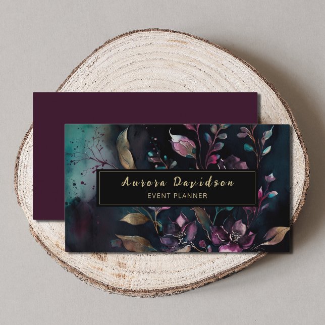 Elegant Dark Floral on Black Business Card (Creator Uploaded)