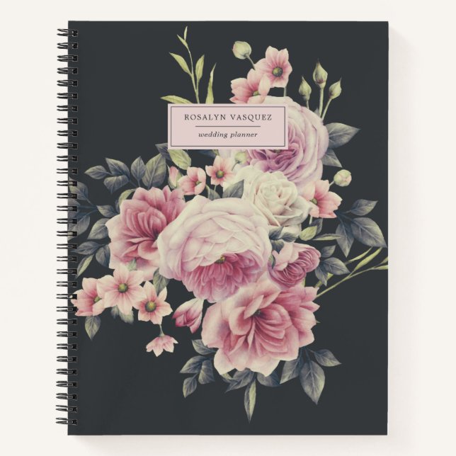 Elegant Dark Floral on Black Personalised Journal (Front)