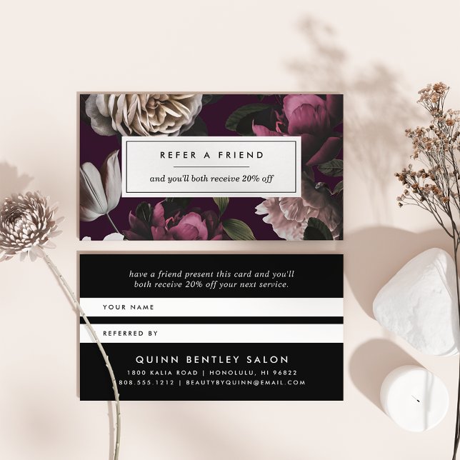 Elegant Dark Floral on Plum Referral Card (Creator Uploaded)