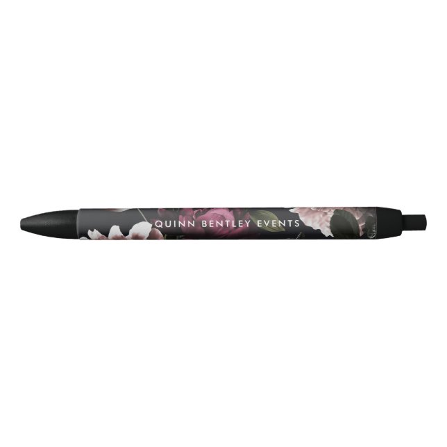 Elegant Dark Floral Personalised Black Ink Pen (Front)