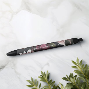 Elegant Dark Floral Personalised Black Ink Pen