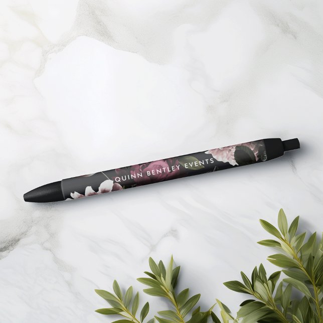 Elegant Dark Floral Personalised Black Ink Pen (Creator Uploaded)