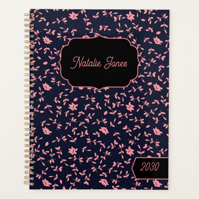Elegant Dark Floral Personalised Weekly Planner (Front)