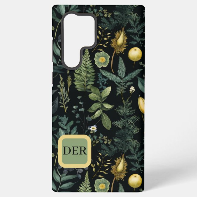 Elegant Dark Floral  – Personalized Botanical Samsung Galaxy S22 Ultra Case (Back)