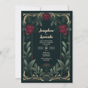 Elegant Dark Floral Vintage Wedding Invitation