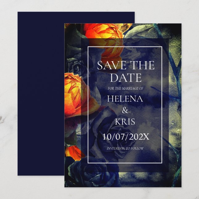 Elegant Dark Floral Wedding Save The Date (Front/Back)
