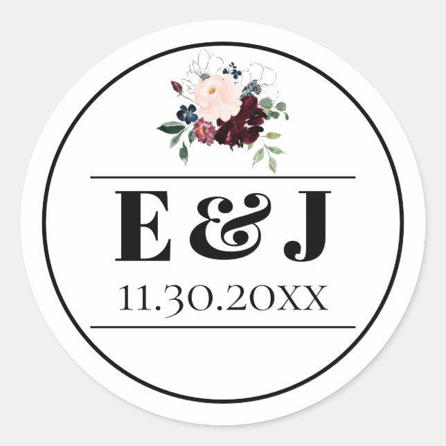 Elegant Dark Florals Wedding Classic Round Sticker (Front)