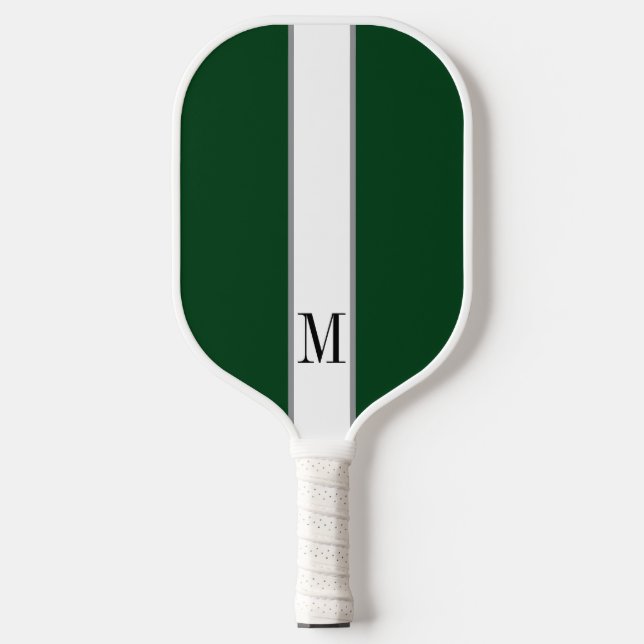 Elegant Dark Forest Green Monogram Personalised Pickleball Paddle (Front)