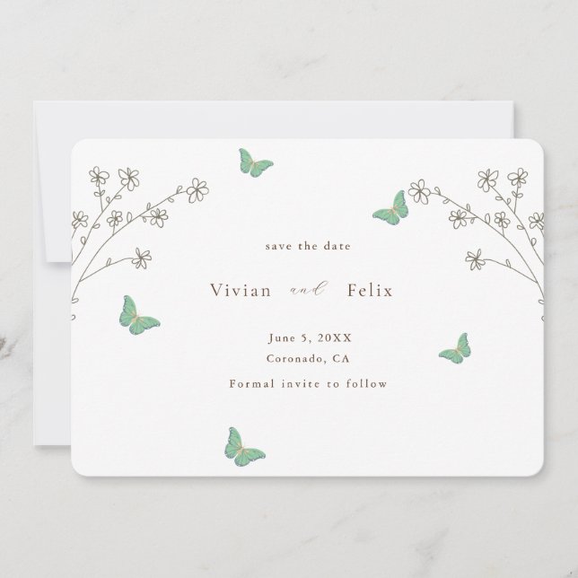 Elegant Dark Gold Butterfly Save The Date  Invitation (Front)