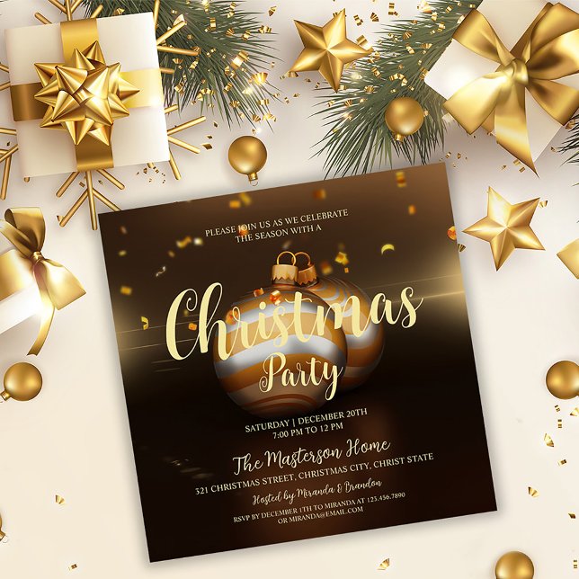 Elegant Dark Gold Christmas Party Invitation (Creator Uploaded)