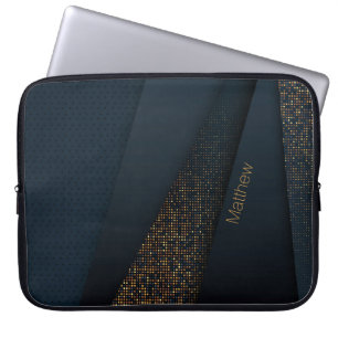Elegant Dark-Gold Halftone Pattern and Custom Name Laptop Sleeve