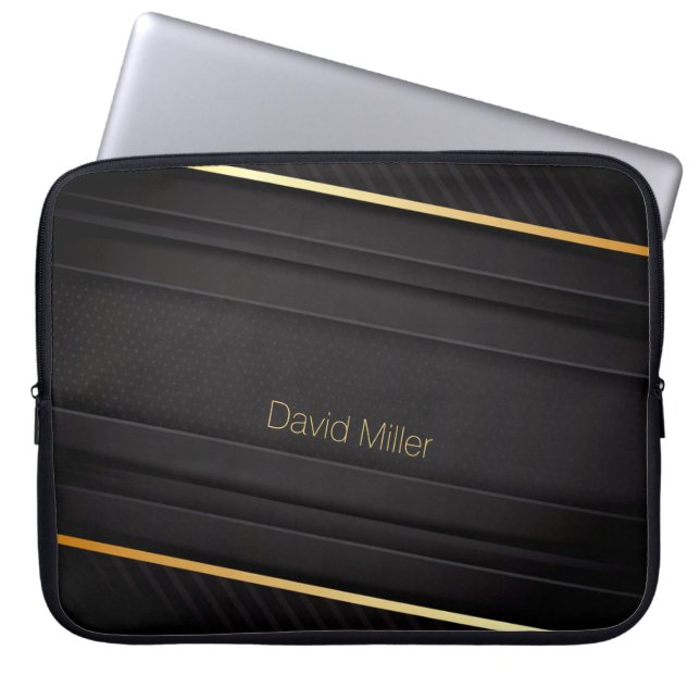 Elegant Dark-Gold Line Background and Custom Name Laptop Sleeve (Front)