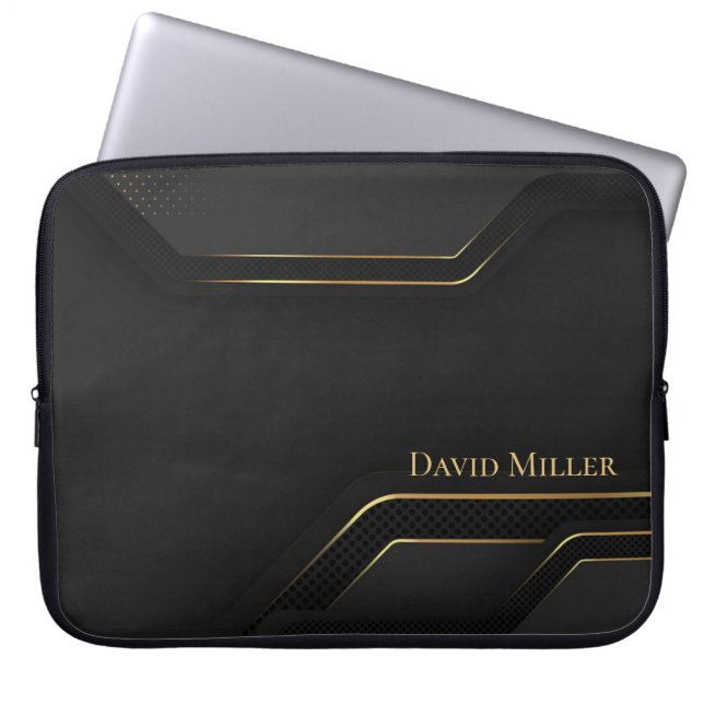 Elegant Dark-Gold Lines and Customisation Laptop Sleeve (Front)