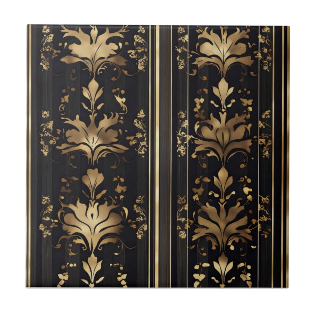 Elegant Dark Gold Pattern Ceramic Tile (Front)