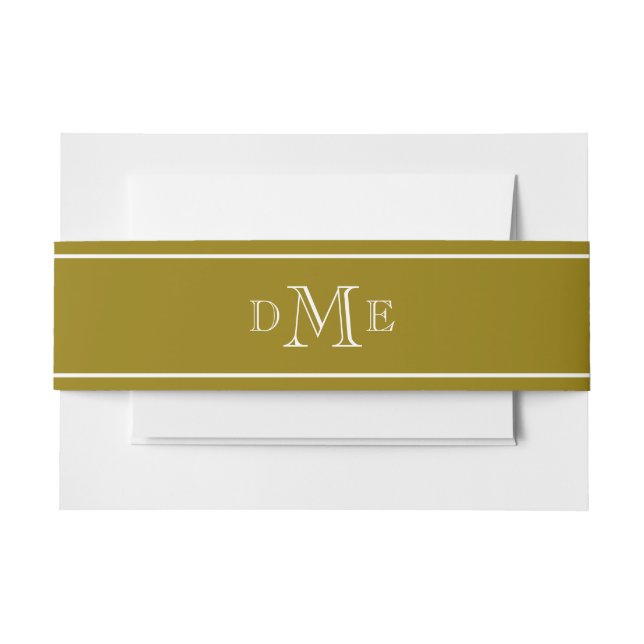 Elegant Dark Gold White Line Monogram Invitation Belly Band (Front Example)