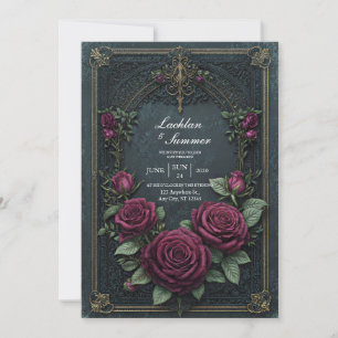 Elegant Dark Gothic Burgundy Rose Arched Wedding Invitation