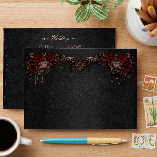 Elegant dark Gothic Halloween Wedding Envelope (Desk)
