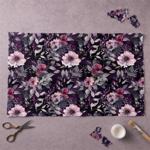 Elegant Dark Gothic Purple & Pink Roses Decoupage Tissue Paper