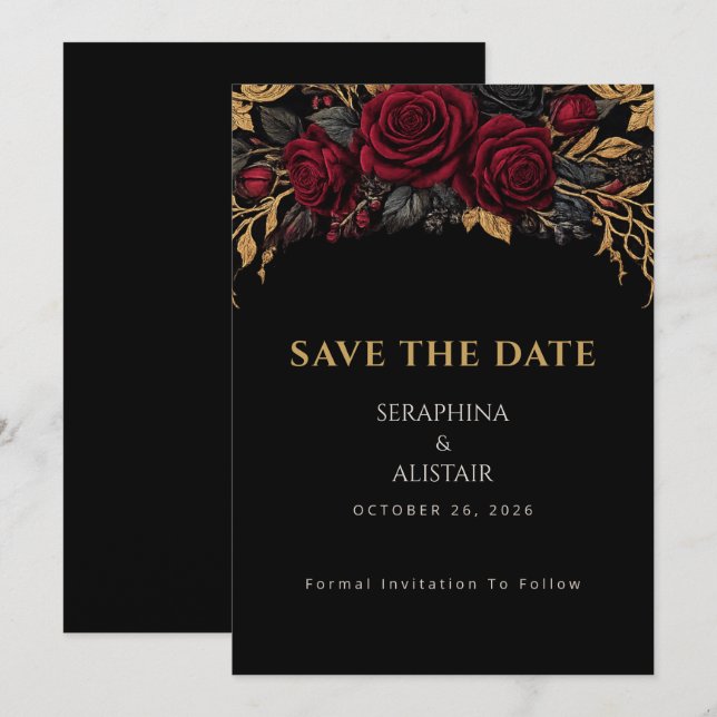 Elegant Dark Gothic Save The Date Card (Front/Back)